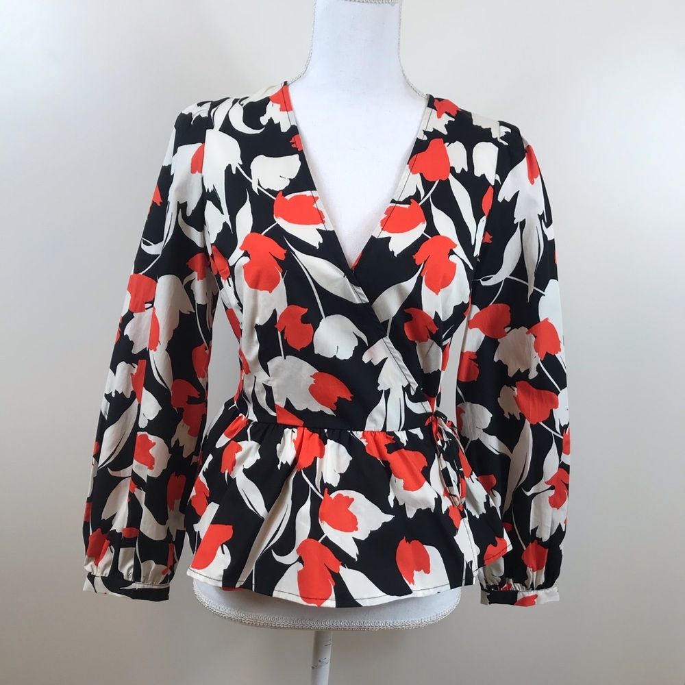 NWT Floral Long Sleeve Wrapped Top - Picture 1 of 6